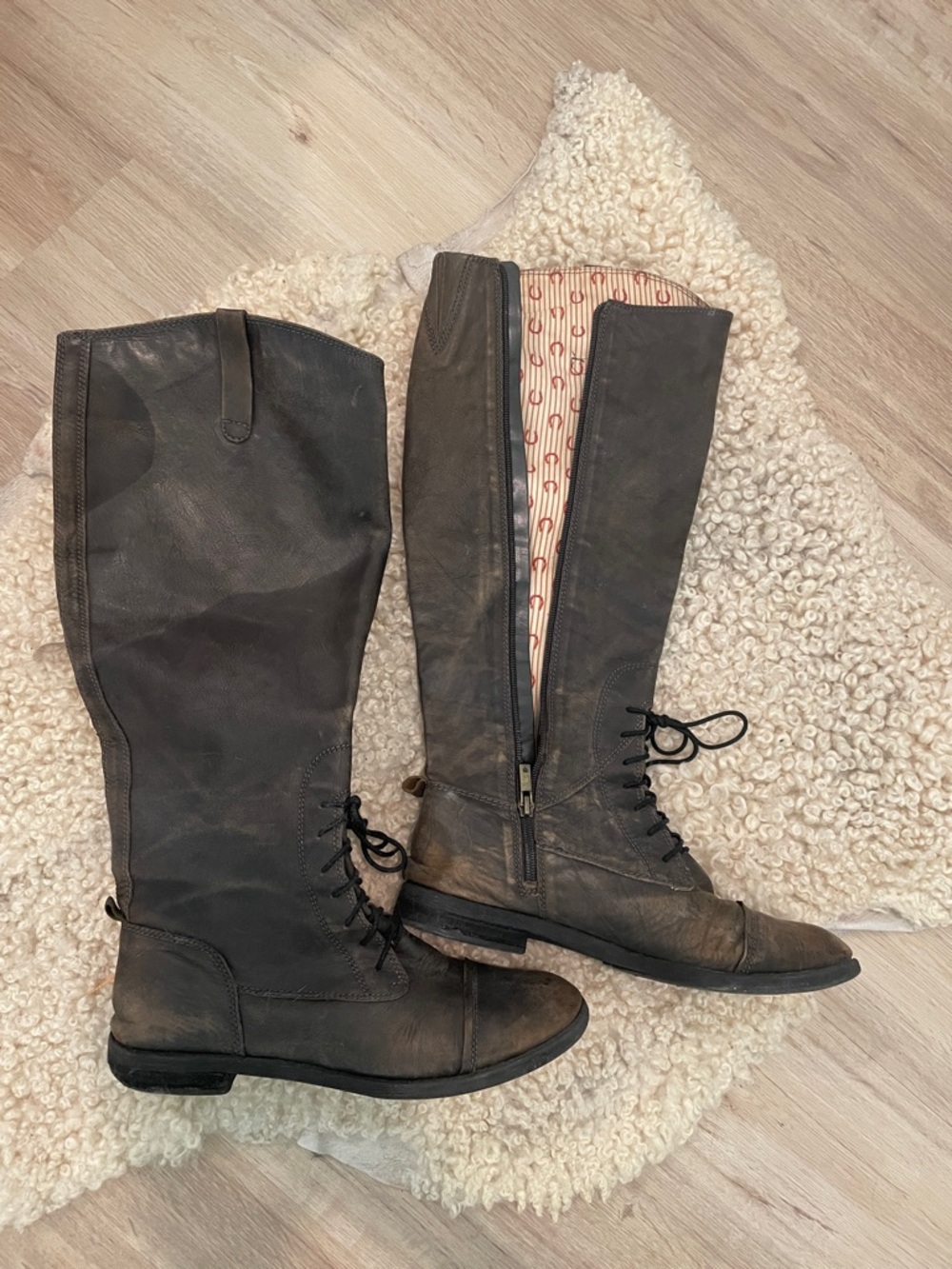Lucky Brand Tall Lace-Up Riding Boots in Distressed Gray 9.5